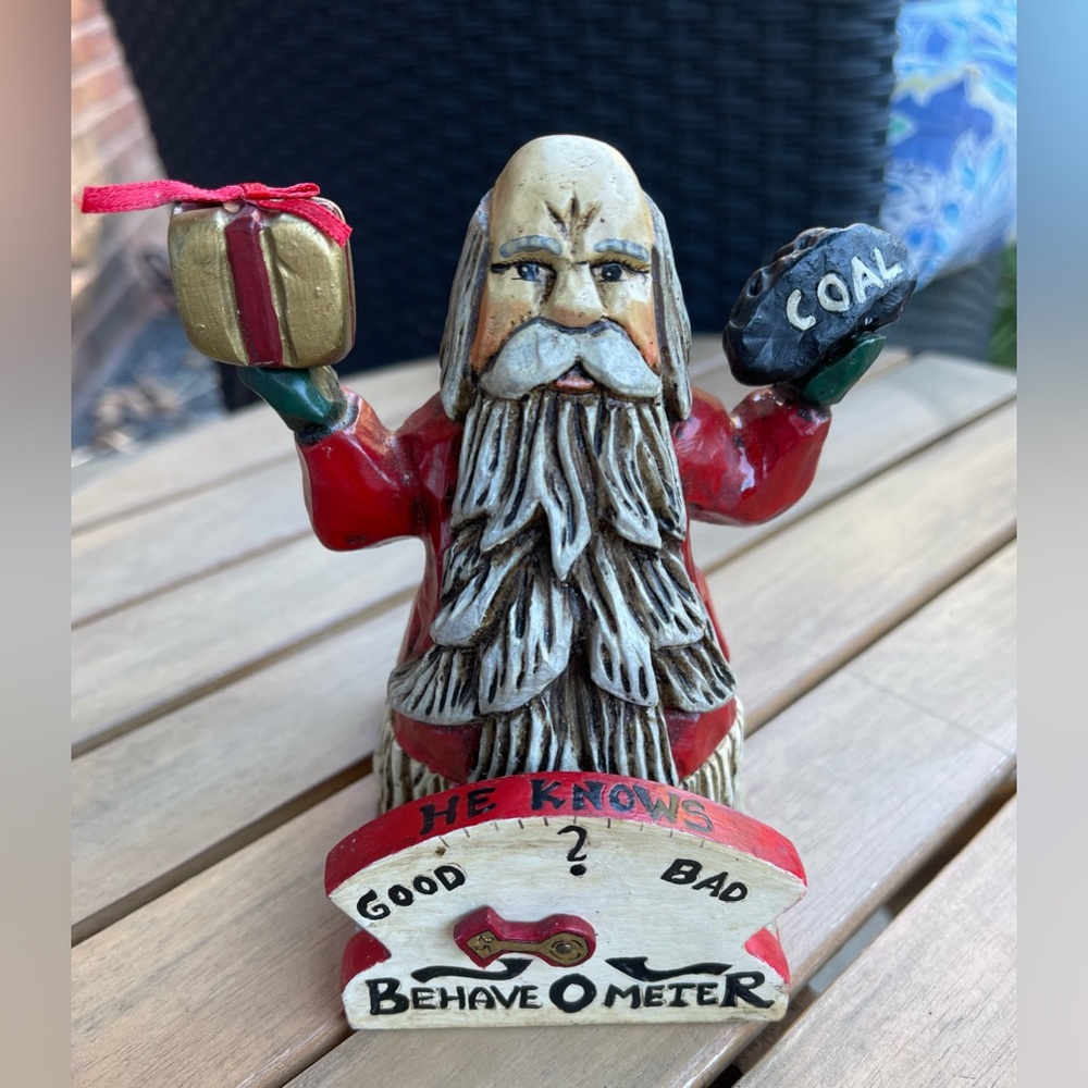 Paul Bolinger Santa Christmas 1996 Vintage Wood Carving Behave O Meter Presents